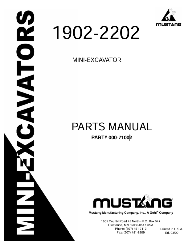 Mustang 1902, 2202 (000-71002) Parts Manual PDF | Complete Illustrated Parts Catalog