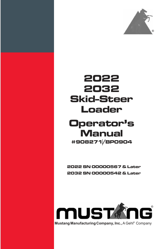 MUSTANG 2022, 2032 (908271) Operator's Manual PDF Download
