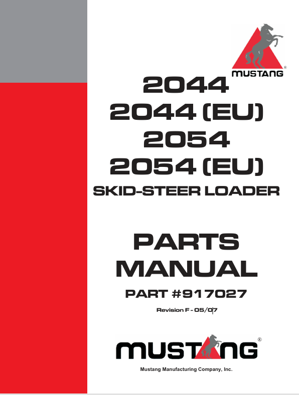 MUSTANG 2044 & 2054 Skid Steer Loader (917027) Parts Manual PDF Download