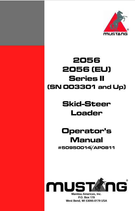 Mustang 2056 Skid Steer Loader (50950014) Operator’s Manual PDF Download