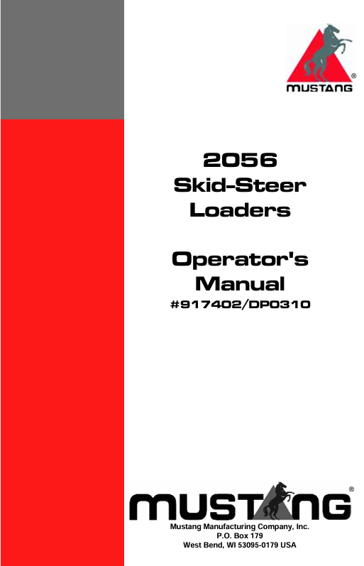MUSTANG 2056 SKID STEER LOADER (917402) OPERATOR'S MANUAL - PDF FILE