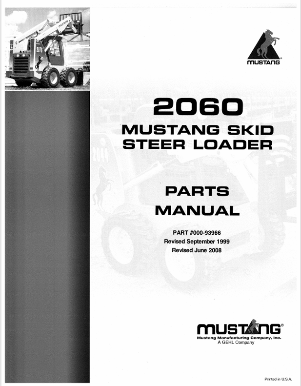 Mustang 2060 Skid Steer Loader (000-93966) Parts Manual PDF