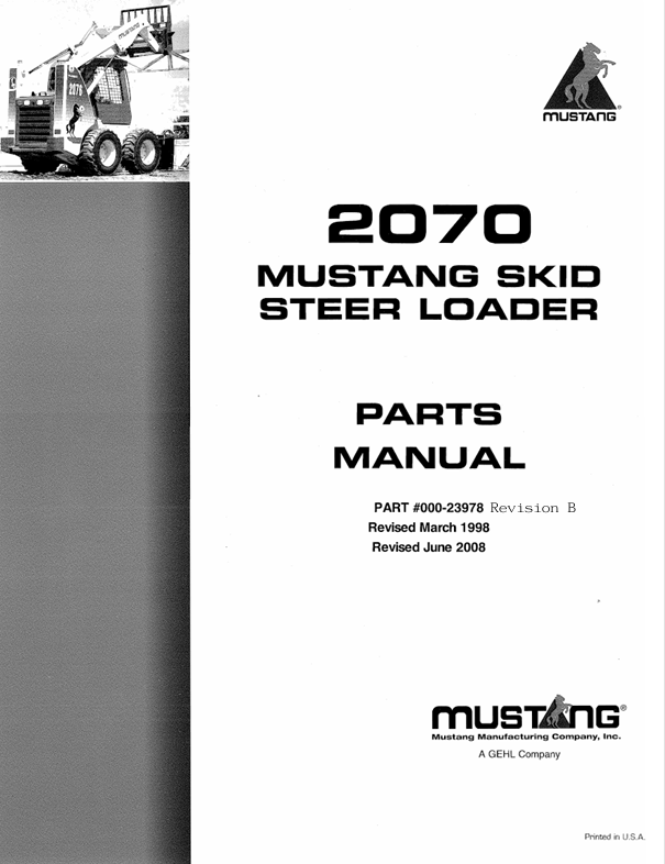 MUSTANG 2070 Skid Steer Loader (000-23978) Parts Manual PDF Download