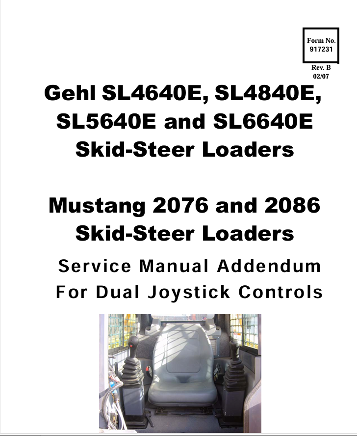 MUSTANG 2076 & 2086 Skid Steer Loader 917231 Service Manual PDF Download