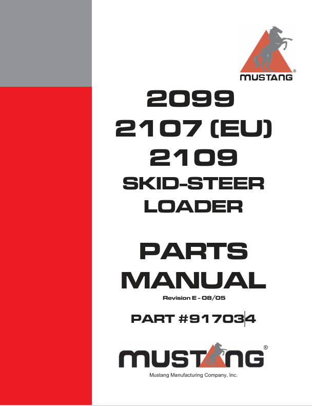 MUSTANG 2099, 2107, 2109 Skid Steer Loader (917034) Parts Manual PDF File