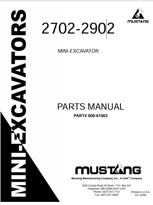 MUSTANG 2702, 2902 (000-61002) Parts Manual – PDF Download
