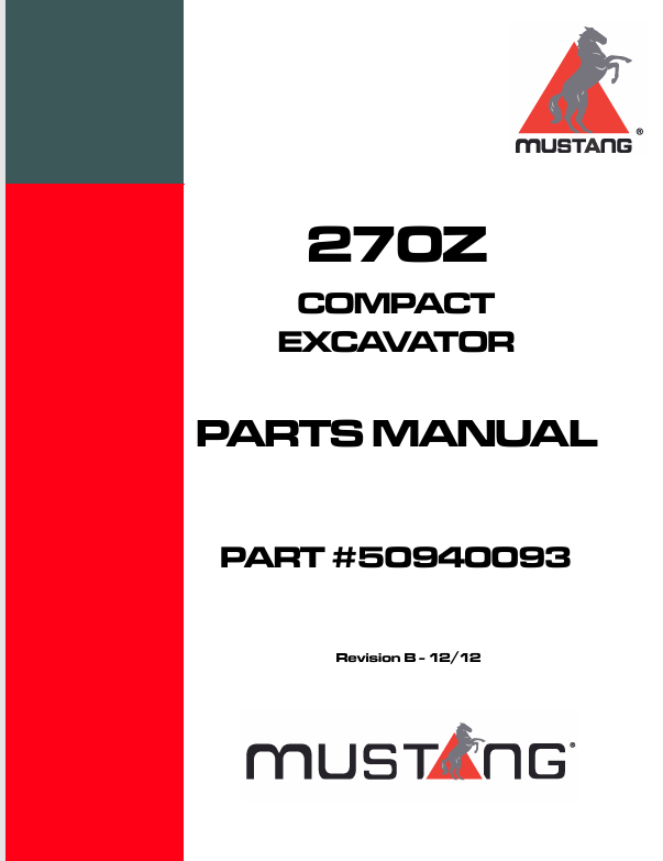 MUSTANG 270Z Compact Excavator (50940093) Parts Manual PDF File