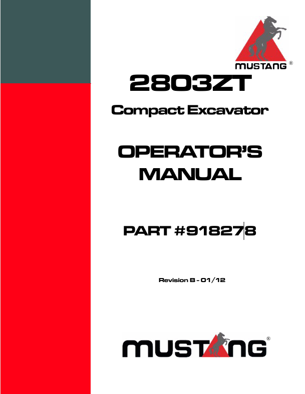 Mustang 2803ZT Compact Excavator (918278) Operator’s Manual PDF Download