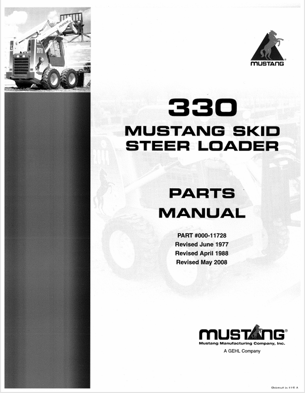 Mustang 330 Skid Steer Loader (000-1728B) Parts Manual PDF File