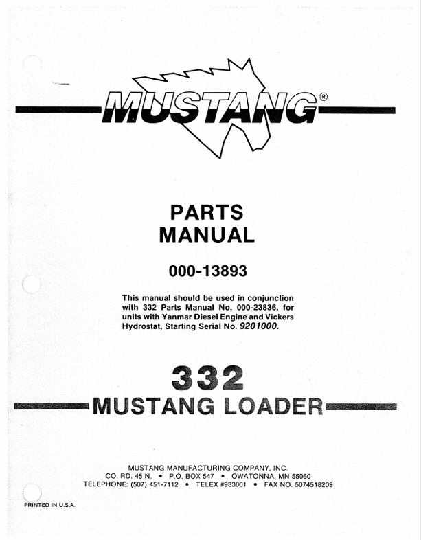 MUSTANG 332 Loader (000-13893) Parts Manual PDF | Complete Illustrated Parts Catalog