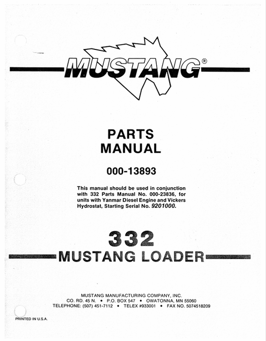 MUSTANG 332 Loader (000-13893) Parts Manual PDF | Complete Illustrated Parts Catalog