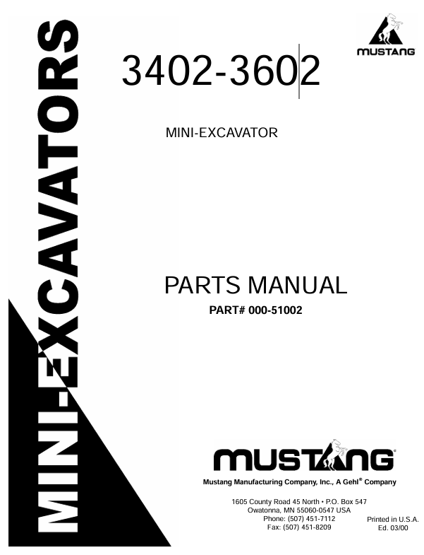 MUSTANG 3402, 3602 (000-51002) Parts Manual PDF – Complete Illustrated Parts Catalog