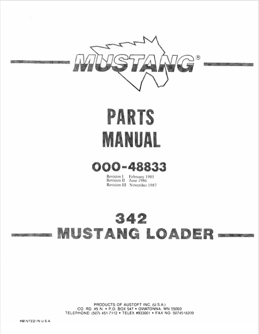 Mustang 342 Skid Steer Loader (000-48833) Parts Manual PDF File