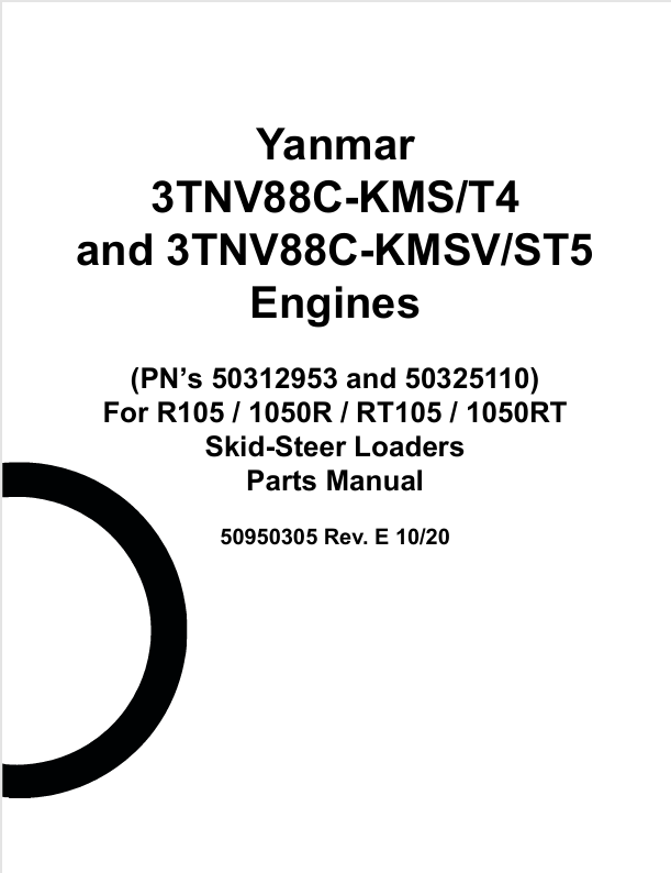 MUSTANG 3TNV88C-KMS/T4 & 3TNV88C-KMSV/ST5 Skid Steer Loader (50950305) Parts Manual PDF