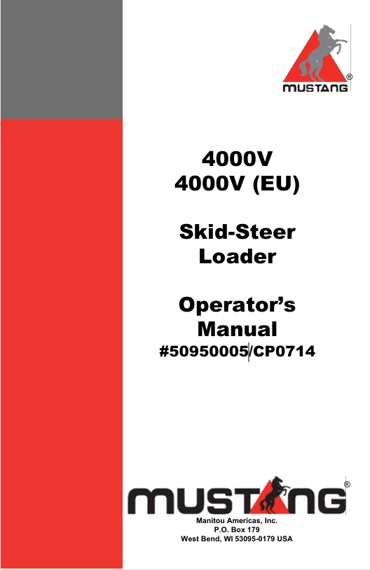 MUSTANG 4000V Skid Steer Loader (50950005) Operator's Manual – PDF Download