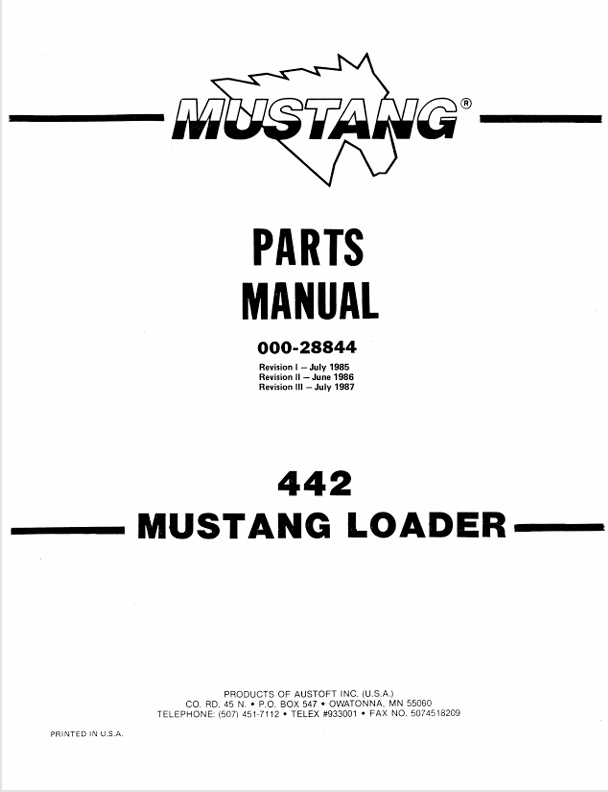 Mustang 442 (000-28844) Parts Manual PDF | Complete Illustrated Parts Catalog