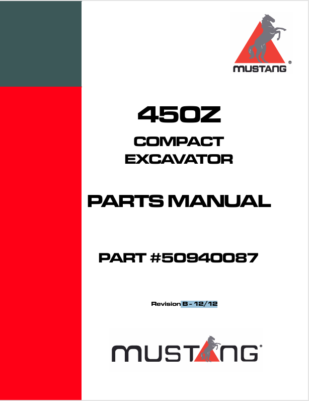 MUSTANG 450Z Compact Excavator (50940087) Parts Manual PDF File