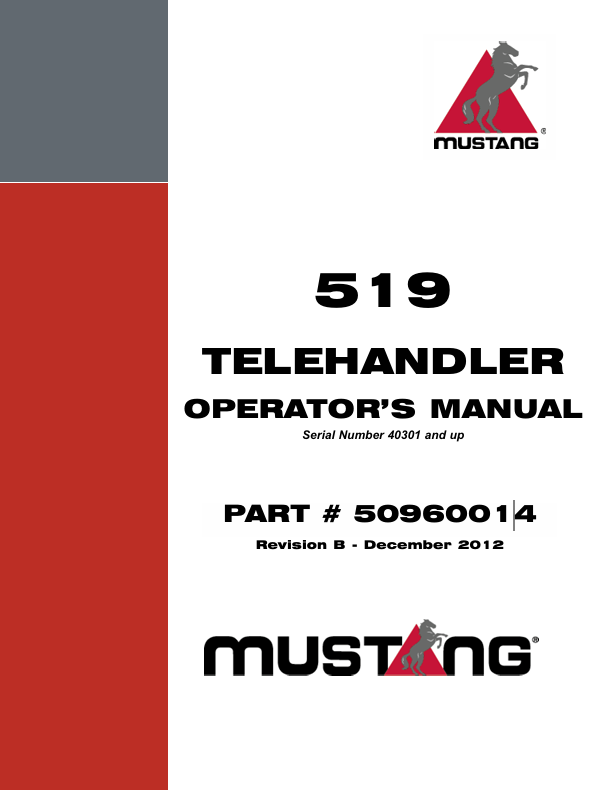 Mustang 519 Telehandler (50960014) Operator's Manual PDF Download