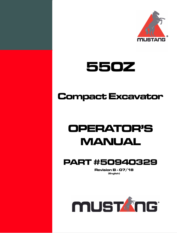 MUSTANG 550Z Compact Excavator (50940329) Operator's Manual PDF File
