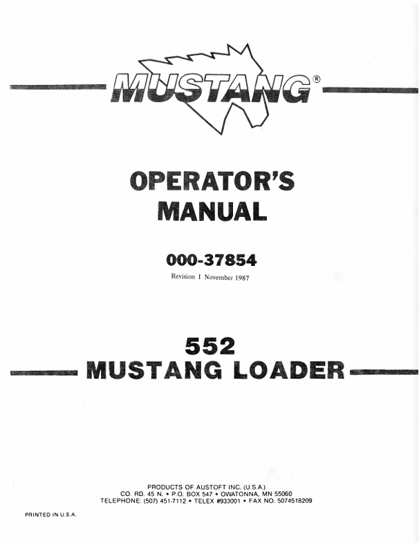 MUSTANG 552 Loader (000-37854) Operator's Manual PDF Download