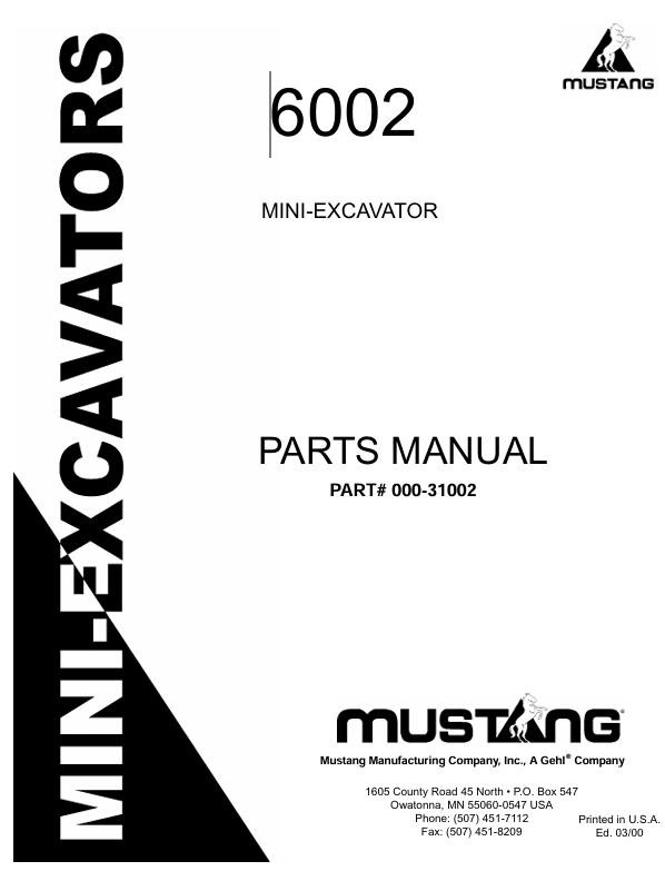 MUSTANG 6002 (000-31002) Parts Manual PDF | Complete Illustrated Parts Catalog