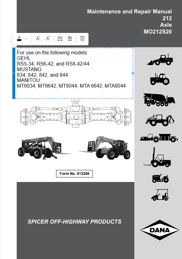 Mustang 634 642 842 844 (913266) Maintenance & Repair Manual PDF