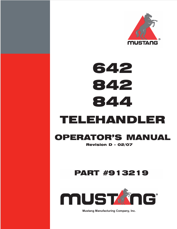 Mustang 642, 842 & 844 Telehandler (913219) Operator's Manual PDF Download