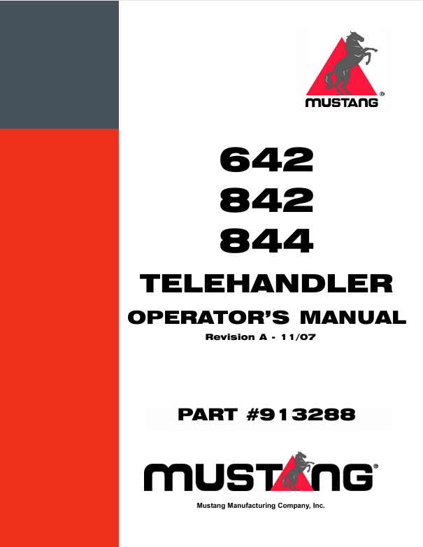 Mustang 642 842 844 Telehandler Operator's Manual (913288) PDF Download