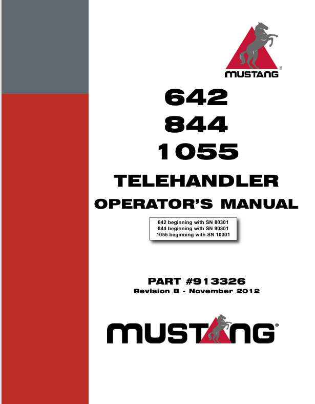 Mustang 642, 844 & 1055 Telehandler (913326) Operator's Manual PDF Download