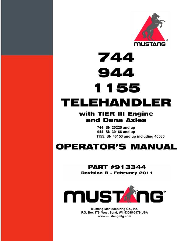 Mustang 744, 944 & 1155 Telehandler Operator's Manual PDF (913344)