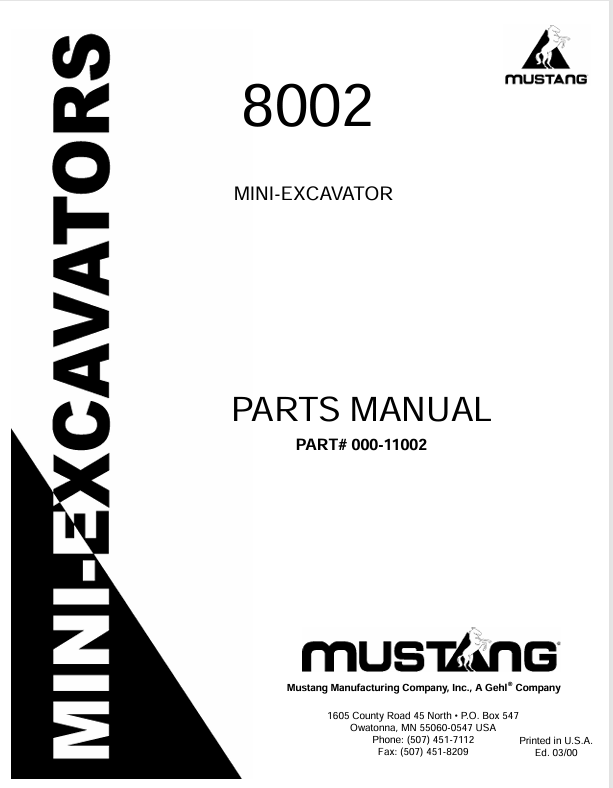 MUSTANG 8002 (000-11002) Parts Manual PDF Download | Illustrated Parts Catalog