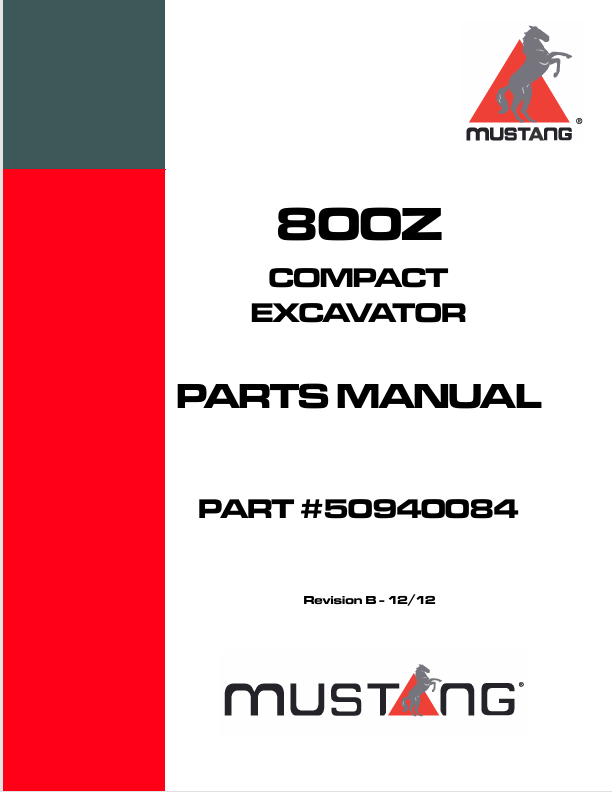 MUSTANG 800Z Compact Excavators (50940084) Parts Manual PDF File