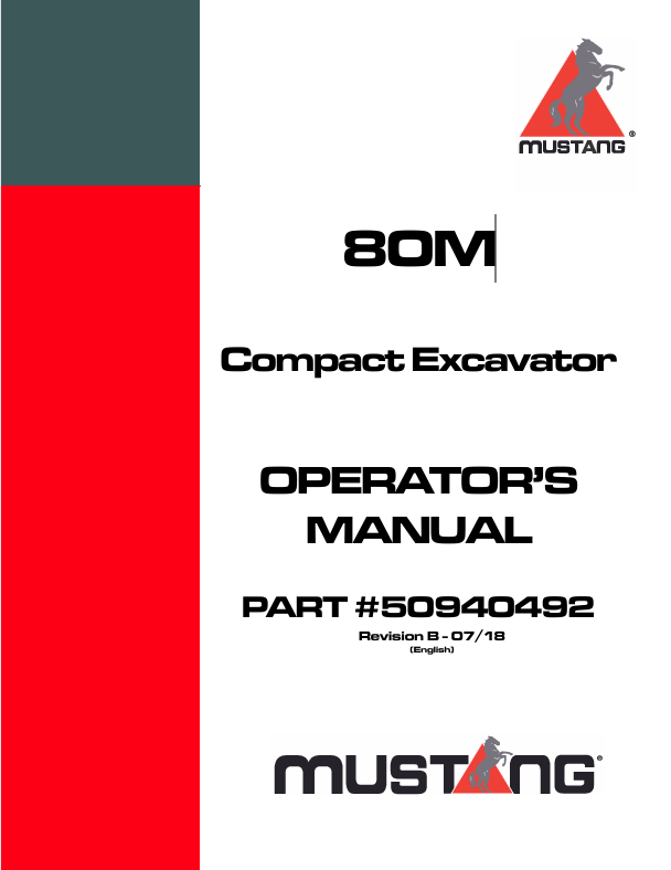 MUSTANG 80M Compact Excavator (50940492) Operator's Manual PDF File