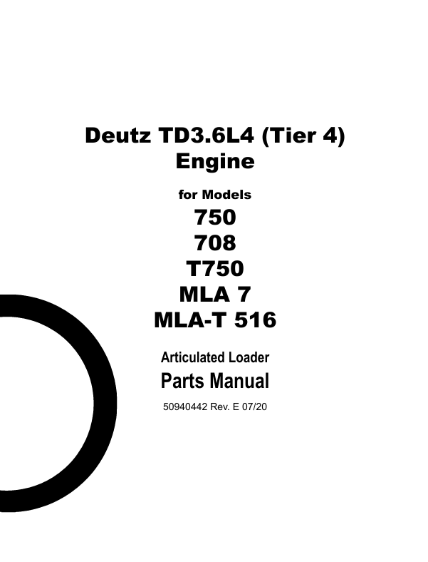 MUSTANG DEUTZ 750, 708, T750, MLA 7, MLA-T 516 Articulated Loader (50940442) Parts Manual PDF File