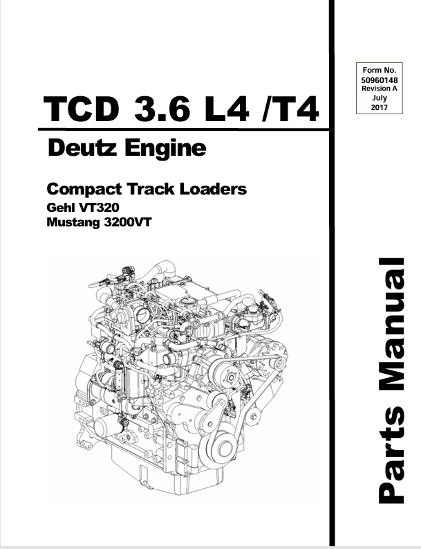 MUSTANG DEUTZ VT320, 3200VT Compact Track Loader (50960148) Parts Manual PDF File