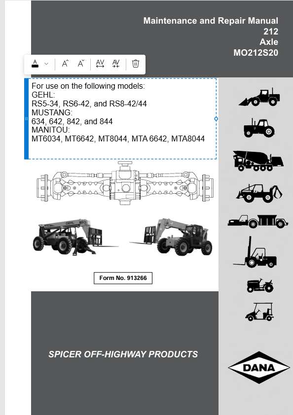 Mustang Gehl RS5-34 RS6-42 RS8-42/44 (913266) Maintenance & Repair Manual PDF Download