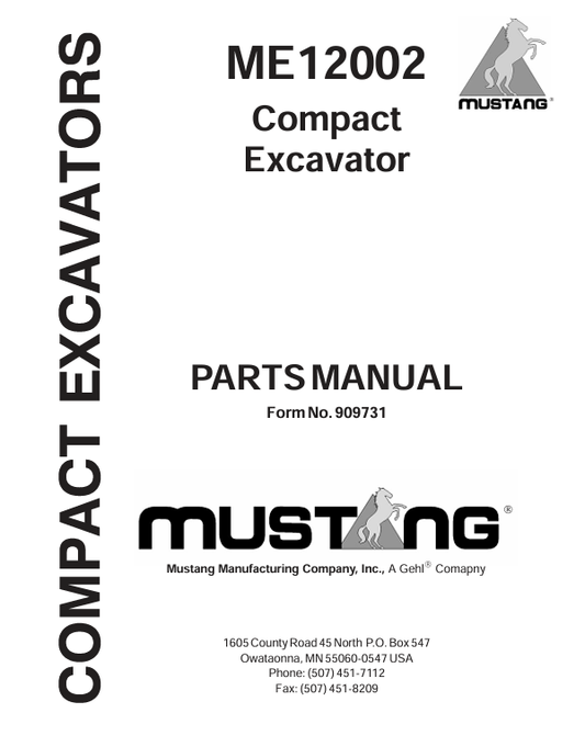 MUSTANG ME12002 (909731) Parts Manual PDF Download