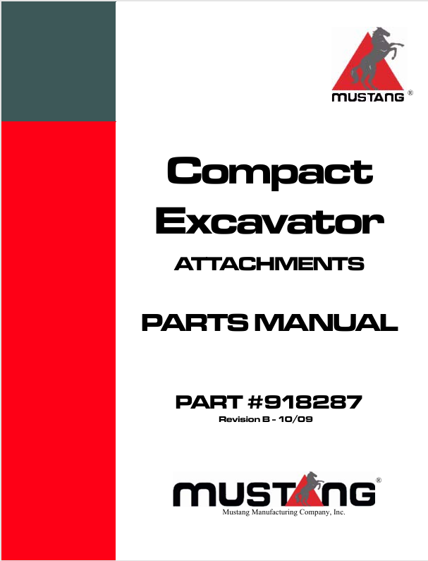 MUSTANG ME1402, ME1502 Compact Excavators (918287) Parts Manual PDF File