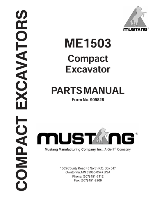 MUSTANG ME1503 (909828) Parts Manual PDF File – Complete Parts Catalog