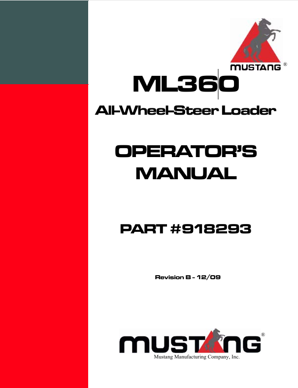 Mustang ML360 All Wheel Steer Loader (918293) Operator’s Manual PDF Download