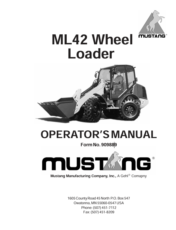 Mustang ML42 Wheel Loader (909889) Operator’s Manual PDF Download