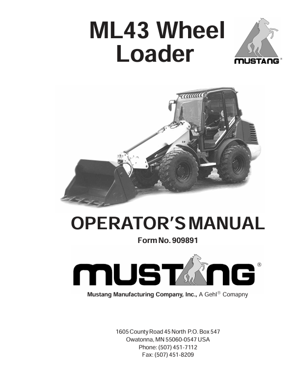 Mustang ML43 Wheel Loader (909891) Operator's Manual PDF Download