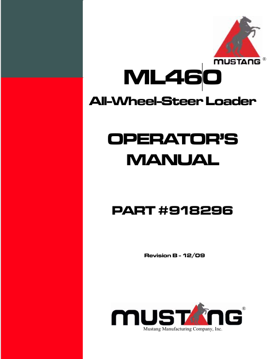 Mustang ML460 All Wheel Steer Loader (918296) Operator's Manual PDF Download