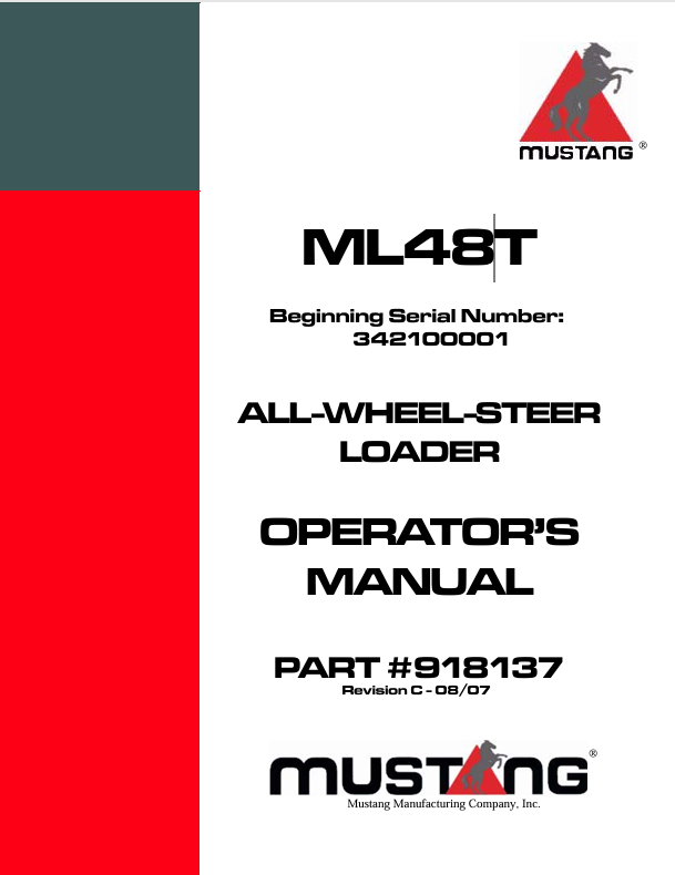 Mustang ML48T All Wheel Steer Loader (918137) Operator's Manual PDF Download