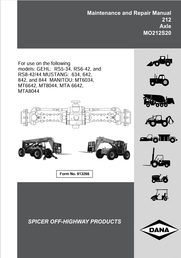 Mustang Manitou MT6034 MT6642 MT8044 MTA6642 MTA8044 (913266) Maintenance & Repair Manual PDF