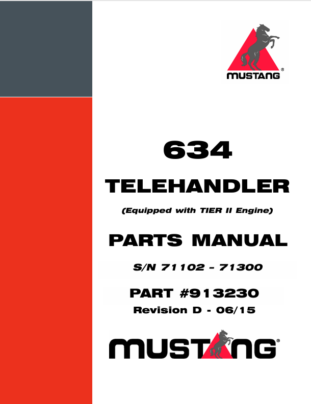 MUSTANG TELEHANDLER 634 (913230) PARTS MANUAL