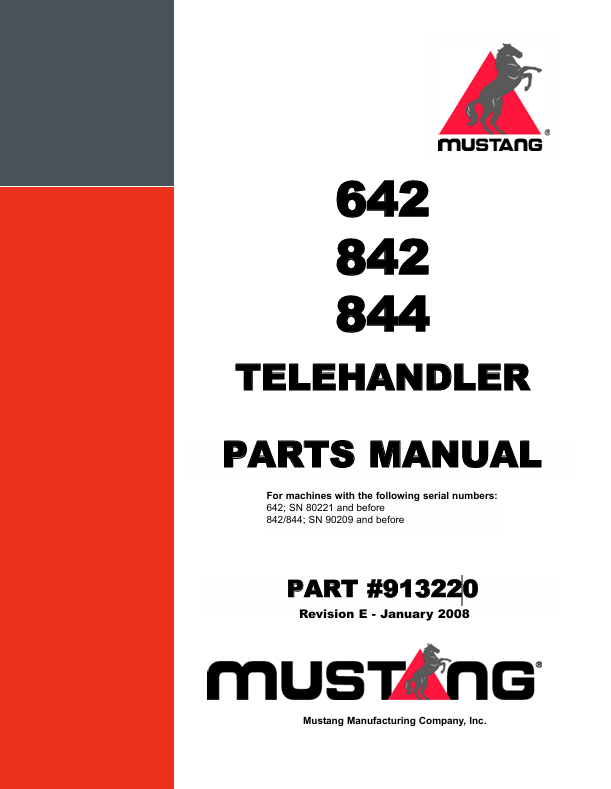 MUSTANG TELEHANDLER 642, 842, 844 (913220) Parts Manual PDF Download