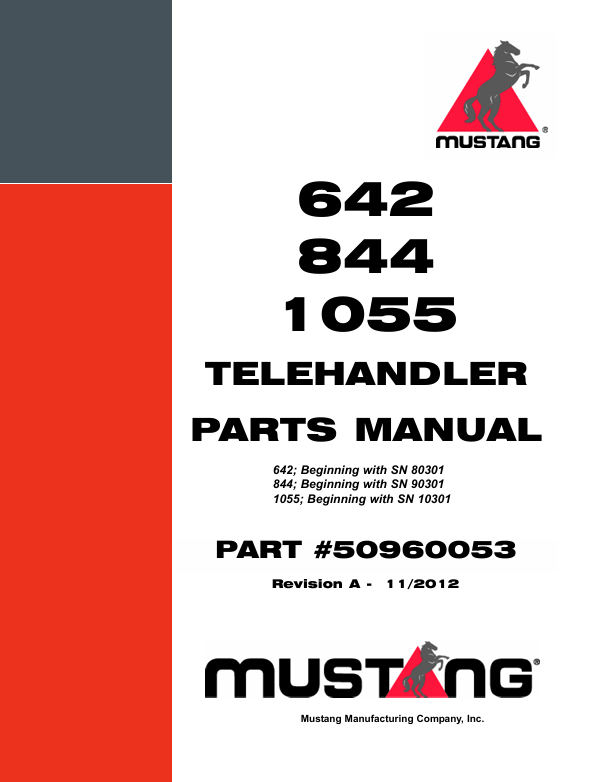 MUSTANG Telehandler 642, 844, 1055 (50960053) Parts Manual – Complete Illustrated Parts Catalog PDF
