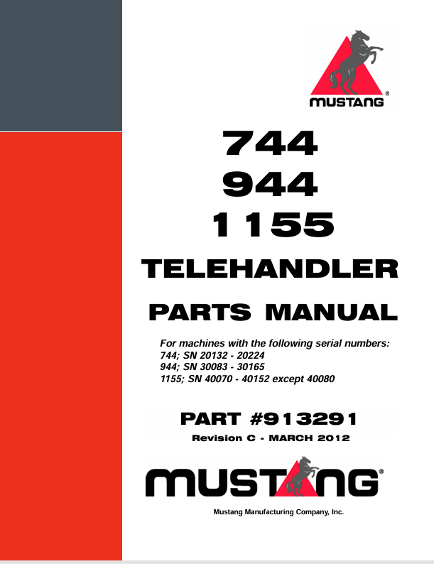 MUSTANG TELEHANDLER 744, 944, 1155 (913291) PARTS MANUAL