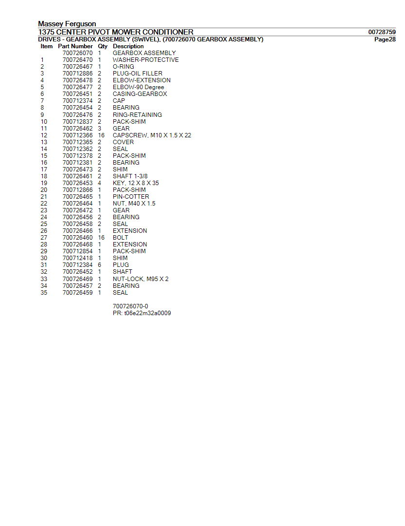
Massey Ferguson 1375 Center Pivot Mower Conditioner Parts Catalog PDF
